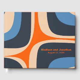 Mid Century Modern Retro Groove Blauw en Sinaasapp Gastenboek