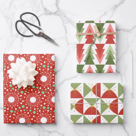 Mid-Century Modern Retro Holiday Inpakpapier Vel (Voorkant)