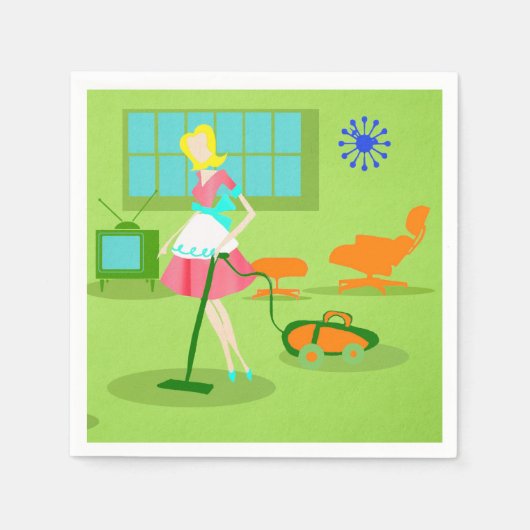 Mid Century Modern Retro Huisvrouw Papieren servet (Voorkant)