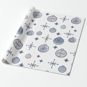 Mid Century Modern Retro Kerstkunst Silver Cadeaupapier