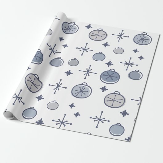 Mid Century Modern Retro Kerstkunst Silver Cadeaupapier (Uitgerold)