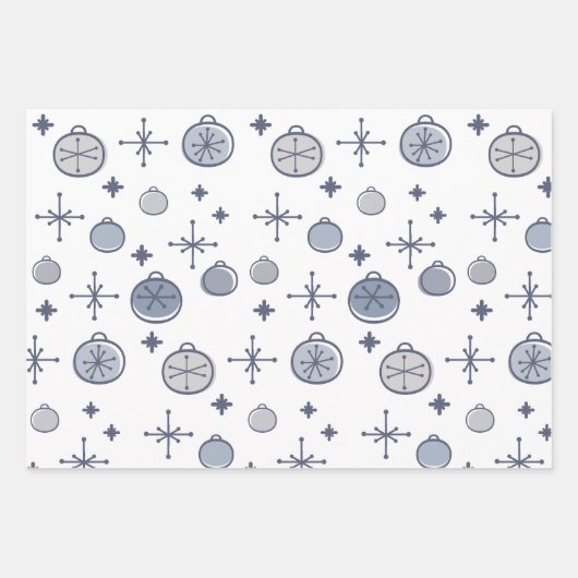 Mid Century Modern Retro Kerstkunst Silver Inpakpapier Vel (Voorkant 2)