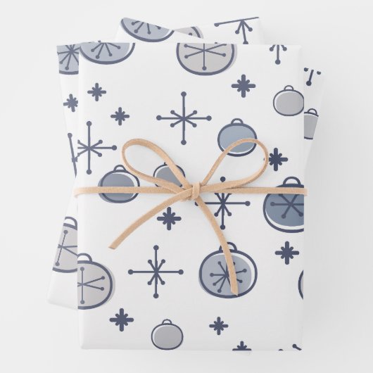 Mid Century Modern Retro Kerstkunst Silver Inpakpapier Vel (In situ)