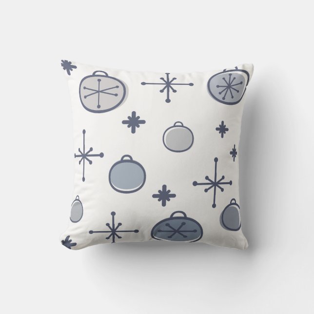 Mid Century Modern Retro Kerstkunst Silver Kussen (Voorkant)