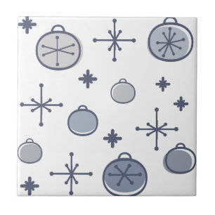 Mid Century Modern Retro Kerstkunst Silver Tegeltje