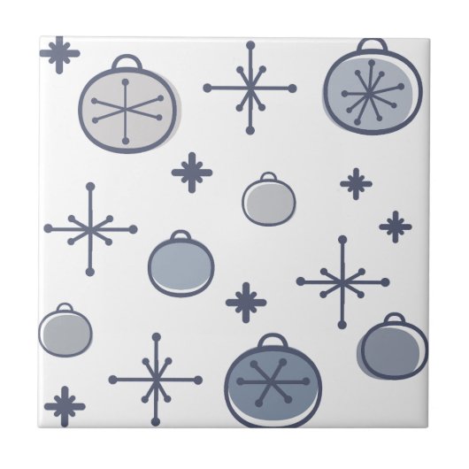 Mid Century Modern Retro Kerstkunst Silver Tegeltje (Voorkant)