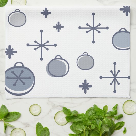 Mid Century Modern Retro Kerstkunst Silver Theedoek (Gevouwen)