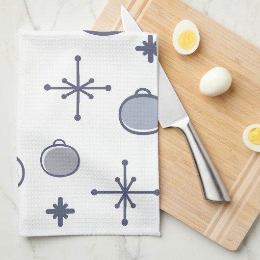 Mid Century Modern Retro Kerstkunst Silver Theedoek (Quarter Fold)