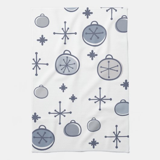 Mid Century Modern Retro Kerstkunst Silver Theedoek (Verticaal)