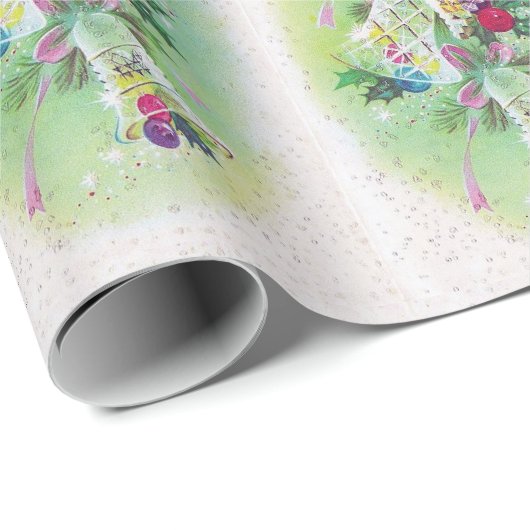 Mid Century Modern Retro Kerstmis Bells Holly Cadeaupapier (Rol Hoek)