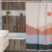 Mid Century Modern Retro Landscape Oranje Douchegordijn