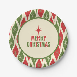 Mid Century Modern Retro Merry Kerstmis Papieren Bordje