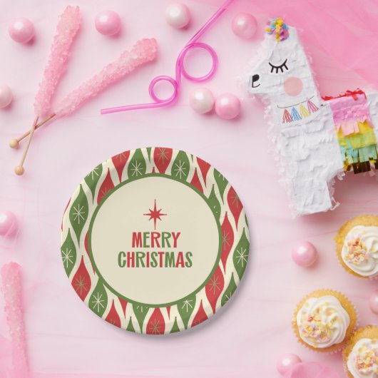 Mid Century Modern Retro Merry Kerstretro Papieren Bordje (Feest)