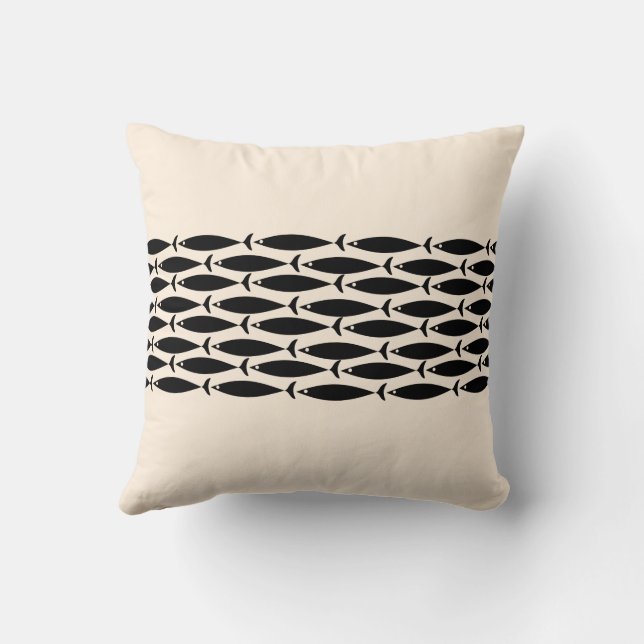 Mid Century Modern Retro Minimalist Fish Pattern Kussen (Achterkant)