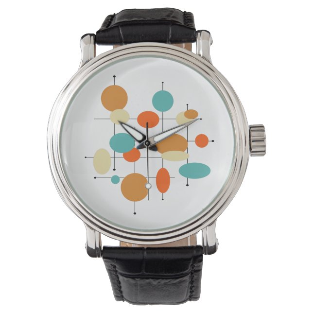 Mid Century Modern Retro Oranje turkooiscirkels Horloge (Voorkant)