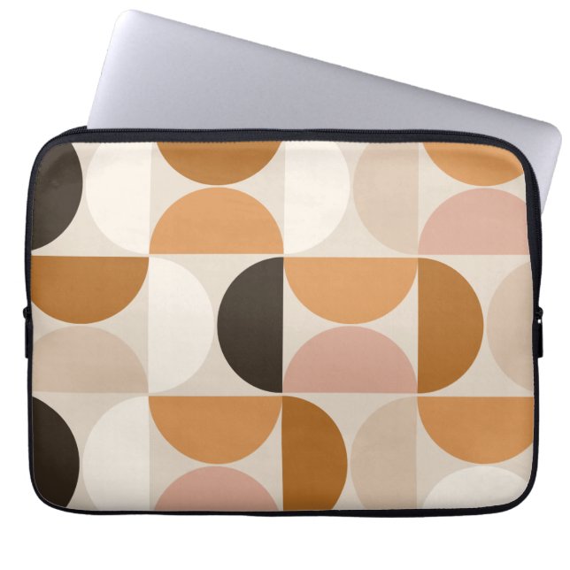 Mid Century Modern Retro Pattern Brown Earth Tones Laptop Sleeve (Voorkant)
