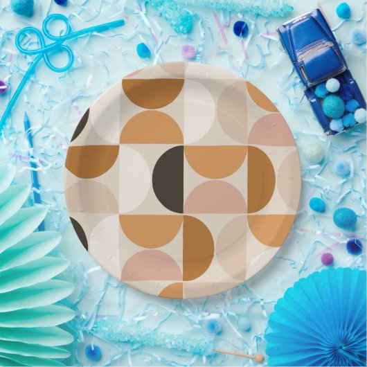 Mid Century Modern Retro Pattern Brown Earth Tones Papieren Bordje (Feest)