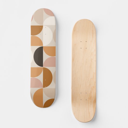 Mid Century Modern Retro Pattern Brown Earth Tones Persoonlijk Skateboard (Voorkant)