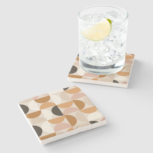 Mid Century Modern Retro Pattern Brown Earth Tones Stenen Onderzetter (Zijkant)
