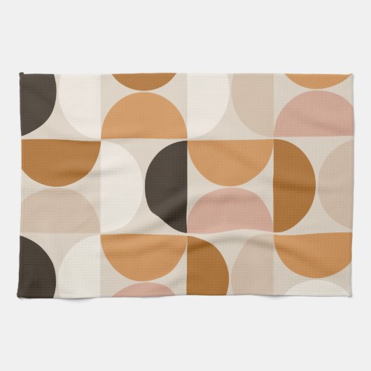 Mid Century Modern Retro Pattern Brown Earth Tones Theedoek (Horizontaal)