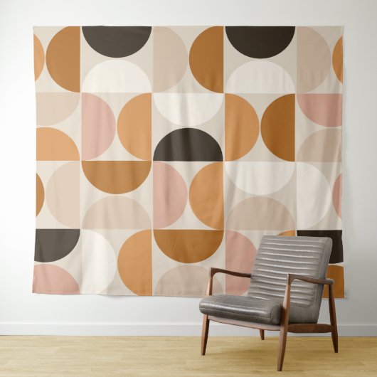 Mid Century Modern Retro Pattern Brown Earth Tones Wandkleed (In Situ (horizontaal))