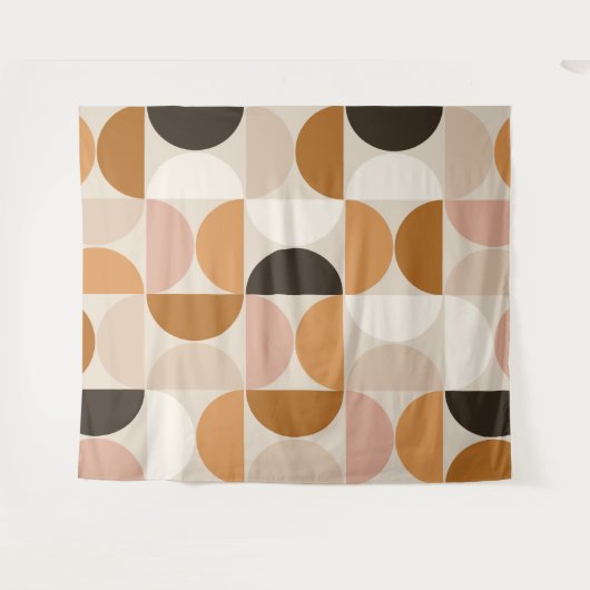 Mid Century Modern Retro Pattern Brown Earth Tones Wandkleed (Voorkant (horizontaal))