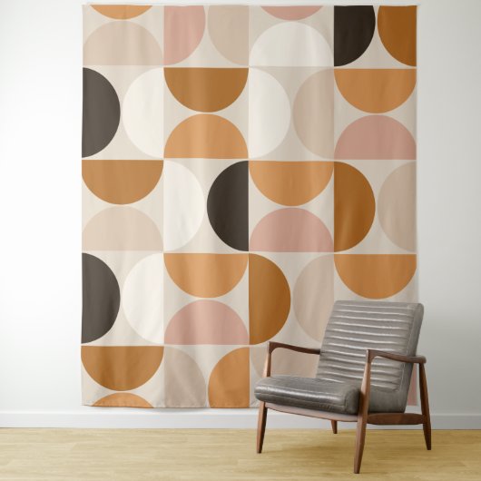 Mid Century Modern Retro Pattern Brown Earth Tones Wandkleed (In situ)
