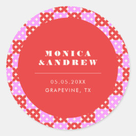 Mid Century Modern Retro Red & Roze geometrisch Ronde Sticker