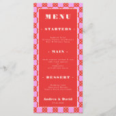 Mid Century Modern Retro Rood en Roze Band Weddens Menu (Voorkant)