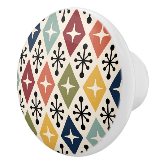 Mid Century Modern Retro Starburst Pattern Keramische Knop (Rechts)