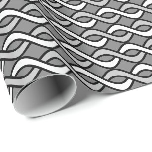 Mid-Century Modern Ribbons, grijs, zwart en wit Cadeaupapier
