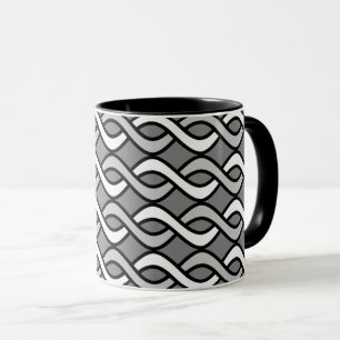 Mid-Century Modern Ribbons, grijs, zwart en wit Mok
