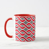 Mid-Century Modern Ribbons, rood en grijs / grijs Mok (Links)