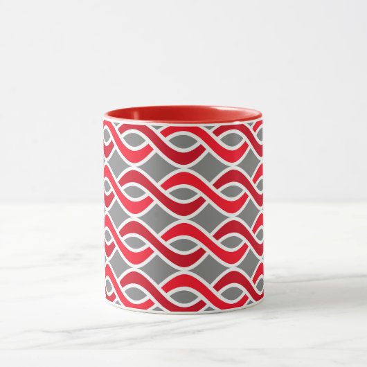 Mid-Century Modern Ribbons, rood en grijs / grijs Mok (Midden)