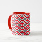 Mid-Century Modern Ribbons, rood en grijs / grijs Mok (Voorkant links)