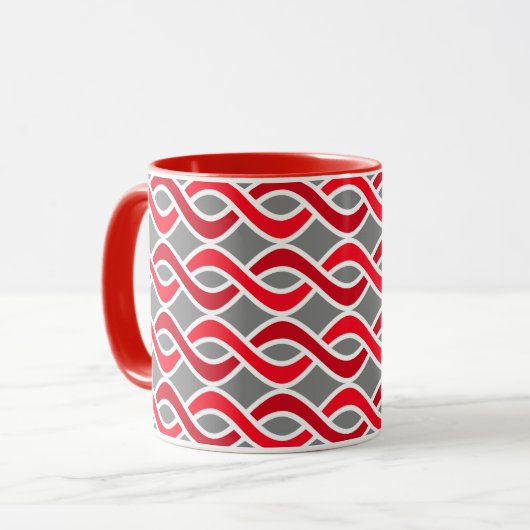 Mid-Century Modern Ribbons, rood en grijs / grijs Mok (Voorkant links)