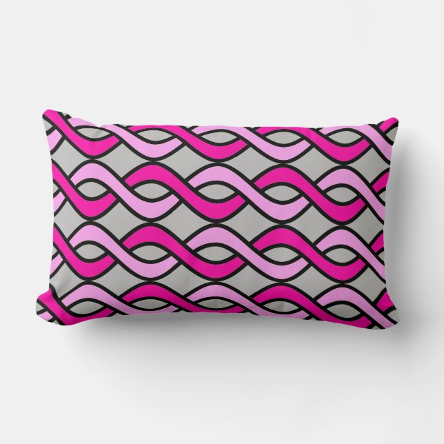 Mid-Century Modern Ribbons, roze en grijs/grijs Kussen (Voorkant)