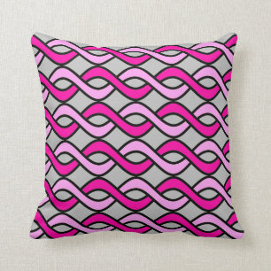 Mid-Century Modern Ribbons, roze en grijs/grijs Kussen