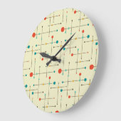 Mid-Century Modern Round Wall Clock, Eames Pattern Grote Klok (Hoek)