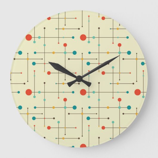 Mid-Century Modern Round Wall Clock, Eames Pattern Grote Klok (Voorkant)