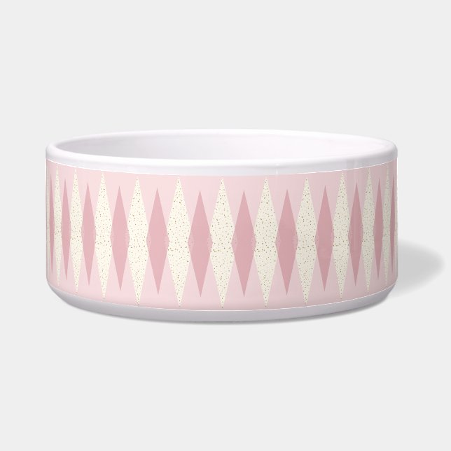 Mid Century Modern Roze Argyle Pet Bowl Voerbakje (Voorkant)