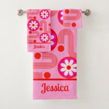 Mid Century Modern Roze Bloemen Patroon met Naam