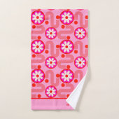 Mid Century Modern Roze Bloemen Patroon met Naam Bad Handdoek (Handdoek)