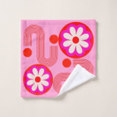 Mid Century Modern Roze Bloemen Patroon met Naam Bad Handdoek (Wasdoekje)
