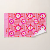 Mid Century Modern Roze Bloemen Patroon met Naam Bad Handdoek (Handdoek)