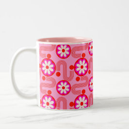 Mid Century Modern Roze Bloemen Patroon Retro y2k Tweekleurige Koffiemok