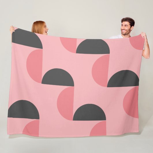 Mid-Century Modern Roze en grijs Fleece Deken (In situ)