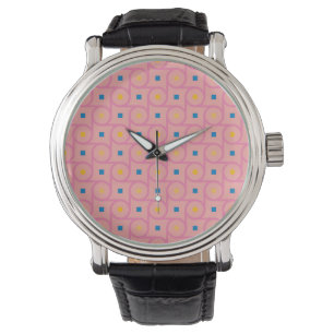 Mid Century Modern Roze Interlocking Cirkel Horloge