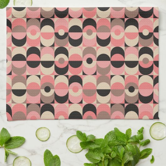 Mid-Century modern roze patroon Theedoek (Gevouwen)