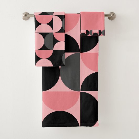 Mid-Century Modern Roze zwart en grijs Bad Handdoek (Insitu)